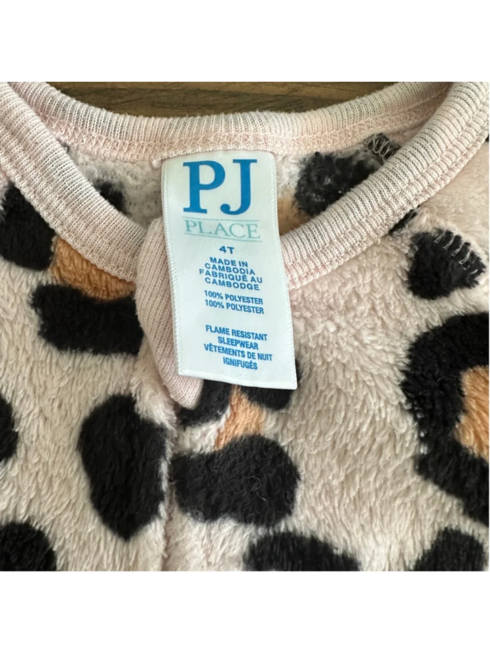 Kids PJ PLACE Leopard Print Fleece Footie Pajamas Beige Black Size 4T